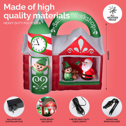 Christmas By Sas 1.5m x 1.6m Santa's Workshop Self Inflating LED Lights