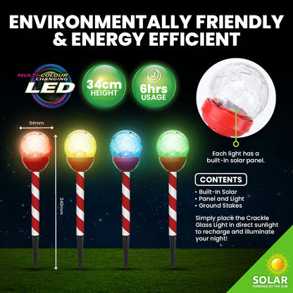 Christmas By Sas 24PCE Solar Candy Cane Stakes With Crackle Balls LED 35cm