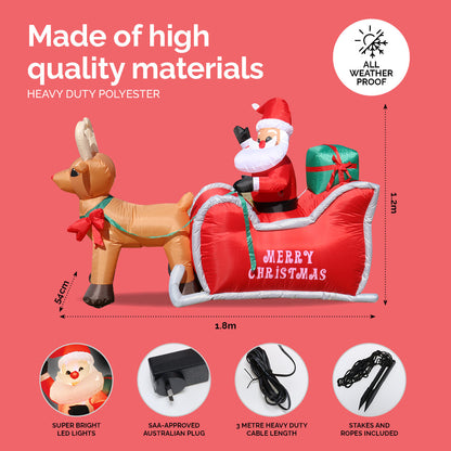 Christmas By Sas 1.2m LED Self Inflatable Santa Sleigh & Rudolph