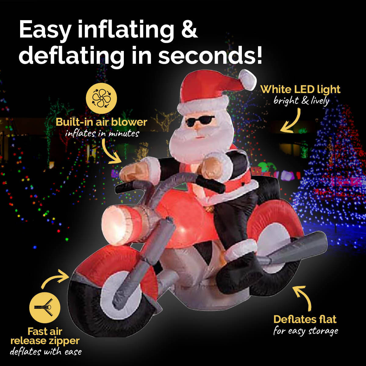 Christmas By Sas 1.6m Santa & Motorbike Built-In Blower Bright LED Lighting