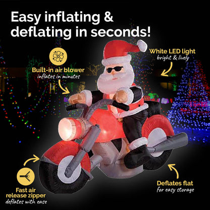 Christmas By Sas 1.6m Santa & Motorbike Built-In Blower Bright LED Lighting