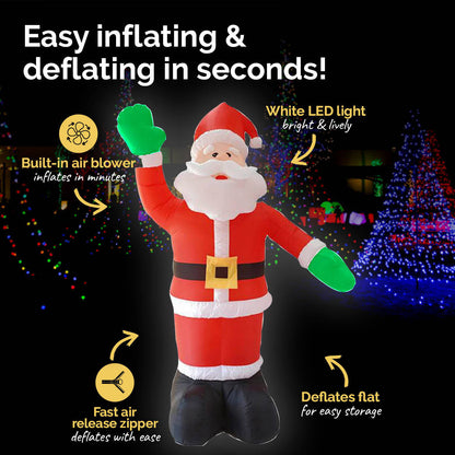 Christmas By Sas 2.4m Waving Santa Self Inflating Bright LED Lighting