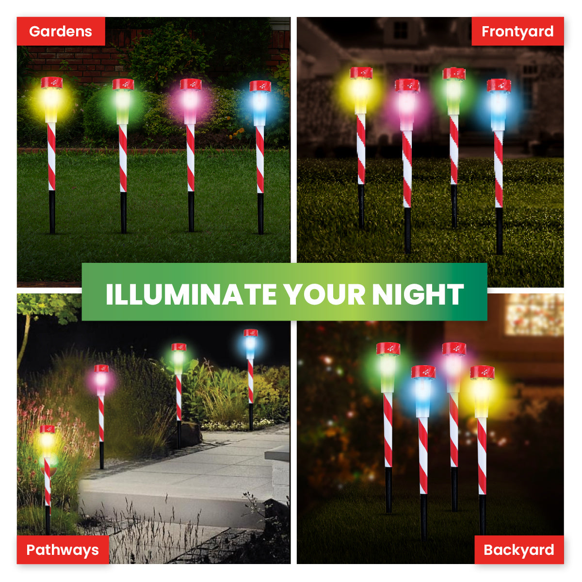 Christmas By Sas 24PCE Solar Stakes Red & White Striped Colour Changing 36cm
