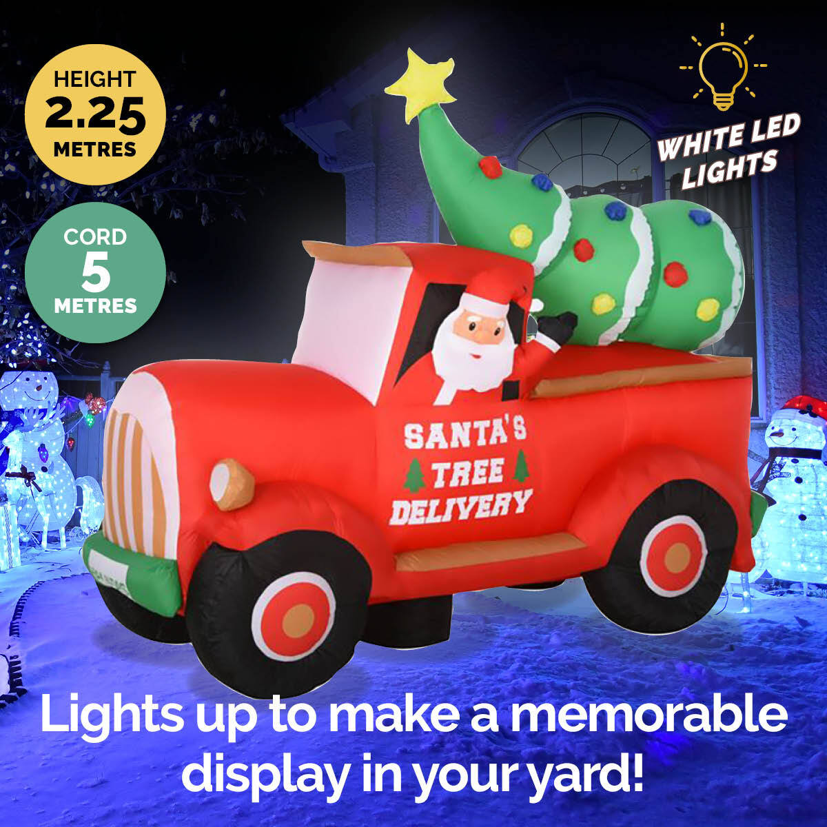 Christmas By Sas 2.25m Santa Ute & Tree Built-In Blower Bright LED Lighting