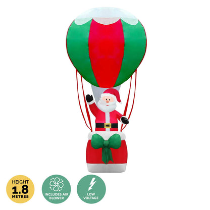 Christmas By Sas 1.8m Santa & Hot Air Balloon Self Inflating LED Lighting