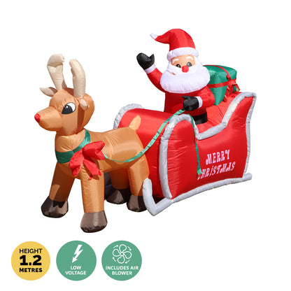 Christmas By Sas 1.2m LED Self Inflatable Santa Sleigh & Rudolph